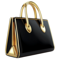 black handbag with golden accents and a glossy finish png