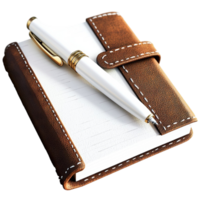 notebook with a matching pen and secure strap closure png