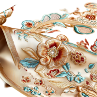 Ornate embroidered fabric with intricate floral patterns and golden details png