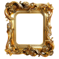 Baroque style golden picture frame with intricate floral and scrollwork patterns png