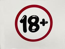 Eighteen Plus Age Restriction Symbol on White Background with Red Circle photo