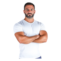 Confident Athletic Man Posing with Arms Crossed in Studio Light png
