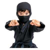 Young Boy Dressed as Ninja in Action Pose Isolated on png