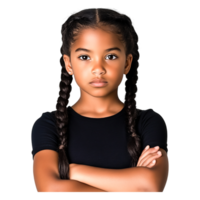 Confident Young Girl with Braids Posing with Strong Expression png