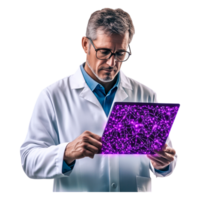 Scientist Analyzing Data Transparent Display with Vibrant Colors png