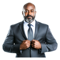 Confident Businessman Adjusting Suit with Serious Expression png