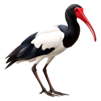 Elegant Black and White Bird with Bold Red Beak Pose png