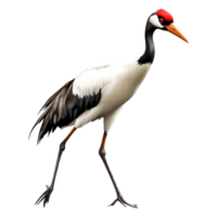Elegant Crane with Red Crown Walking Gracefully in Nature Scene png