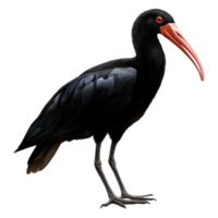 Black Bird with Orange Beak Standing on One Leg in Profile View png