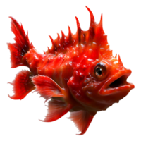 Vibrant Red Scorpaenidae with Spiny Fins Swimming in Ocean Depths png