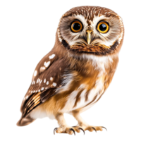closeup of a Brown Owl with Distinctive Facial Features and Eyes png