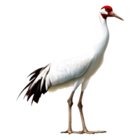 Elegant White Crane with Black Wings and Red Crown on png