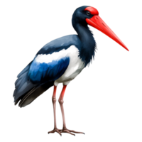 Colorful Stork with Bright Red Beak and Striking Feather Patterns png