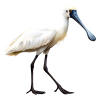 Elegant White Bird with Long Beak Walking by Water Edge png