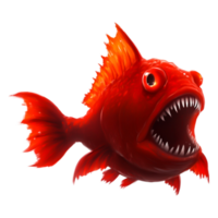 Vivid Red Piranha Fish with Sharp Teeth and Intense Expression png