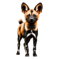 Playful Wild Dog Pup with Unique Coat Patterns and Expressive Face png