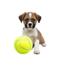 Cute puppy with a tennis ball on a transparent background png