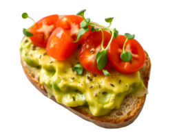 Toast with avocado, tomatoes and microgreens isolated on transparent background png