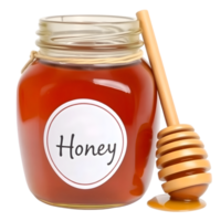 Honey jar with drizzler and label isolated on transparent background png