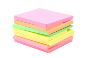 Stack of colorful sticky notes isolated on transparent background png