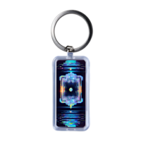Realistic keychain with abstract glowing microchip png