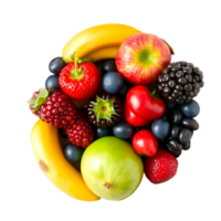 Mix of fresh fruits and berries in bowl isolated on transparent background png