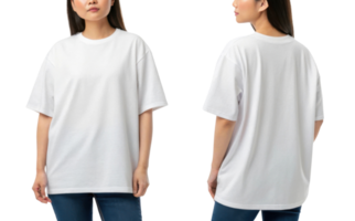 plain white t shirt displayed from front and back, showcasing its relaxed fit and style png