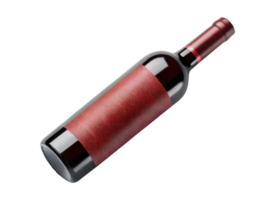 Red wine bottle with textured label, elegant design, isolated on white png