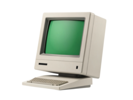 Vintage computer with green screen and keyboard, showcasing retro technology png