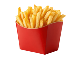 Crispy golden fries in red container, perfect for snacking or sharing png