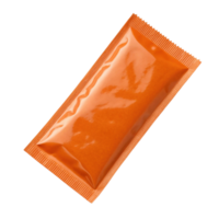 Squeeze packet of orange sauce, ideal for enhancing meals and snacks png