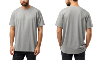 plain gray t shirt displayed from front and back, showcasing its simple design and fit png