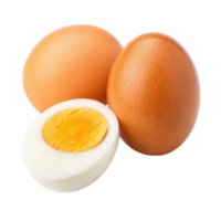 Fresh eggs with one cut in half, showing yolk and white png