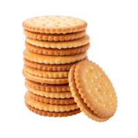 Stack of round cracker cookies isolated on transparency background, perfect for snacking png