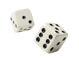 Two dice with black dots isolated on transparency background, showcasing classic gaming element png