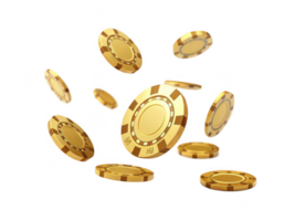 Falling golden casino chips isolated on transparency background create excitement png