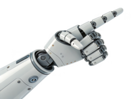Pointing robot hand isolated on transparency background, showcasing advanced technology and design png