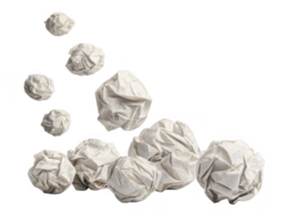 Crumpled paper balls falling in dynamic arrangement, showcasing texture and movement png