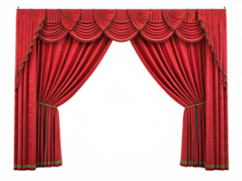 Elegant red stage curtains with draping and pleats, isolated on transparency background. Perfect for theatrical settings png