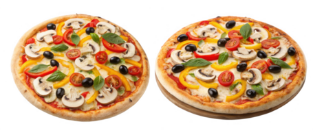 Delicious vegetarian pizza topped with mushrooms, olives, and fresh vegetables png