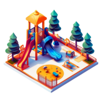 3D Isometric Playground with Slides and Swings in Park png