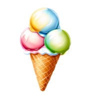 ice cream in waffle cone with three different colors png