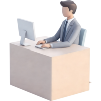 Three Dimensional Render of Businessman Working at Computer png