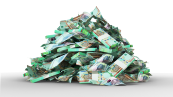 3D rendering of pile of Stacks of Uzbekistani Som notes isolated on transparent background png