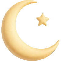 Three Dimensional Render of Golden Crescent Moon and Star High Gloss Finish png