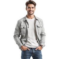 Man in a Grey Jacket with Hands in Pockets png