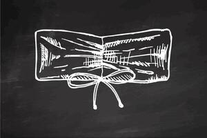 Hand drawn sketch of bandeau bikini top with bow detail in monochrome vintage style on chalkboard background vector