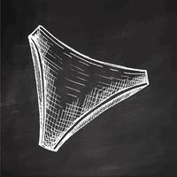 Hand drawn sketch of high-cut bikini bottom in monochrome vintage style on chalkboard background vector