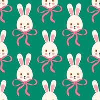 Seamless pattern with cute bunnies with bows vector