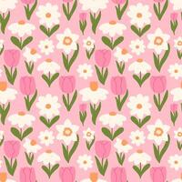 Spring seamless pattern with hand drawn flowers vector